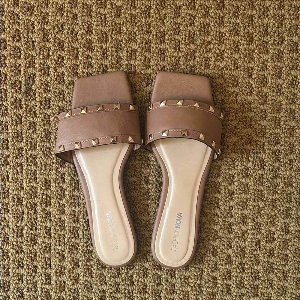Brown Studded Slide Sandals